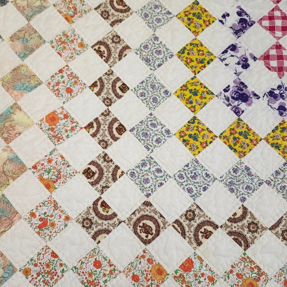 Vintage Handmade Patchwork Quilt Throw Blanket Teddy Bear Print Cottagecore - Picture 8 of 10